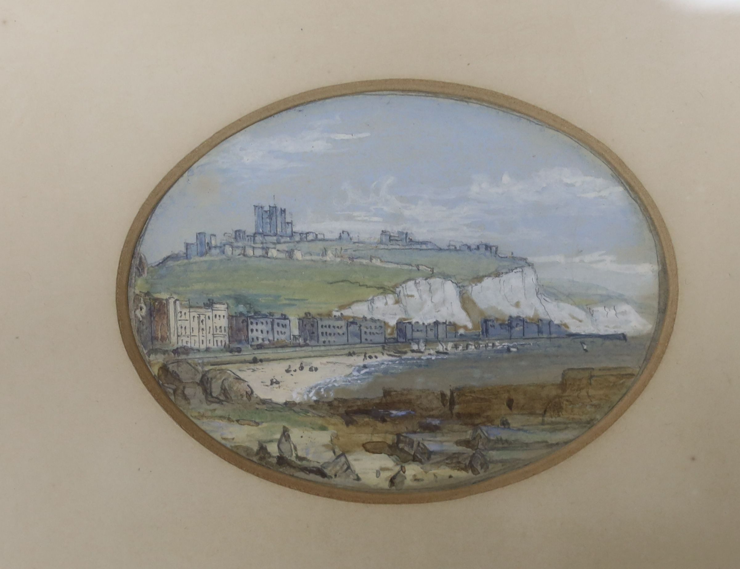 English school c.1880, bodycolour over pencil, four views of Dover and the coast, each 6 x 8cm